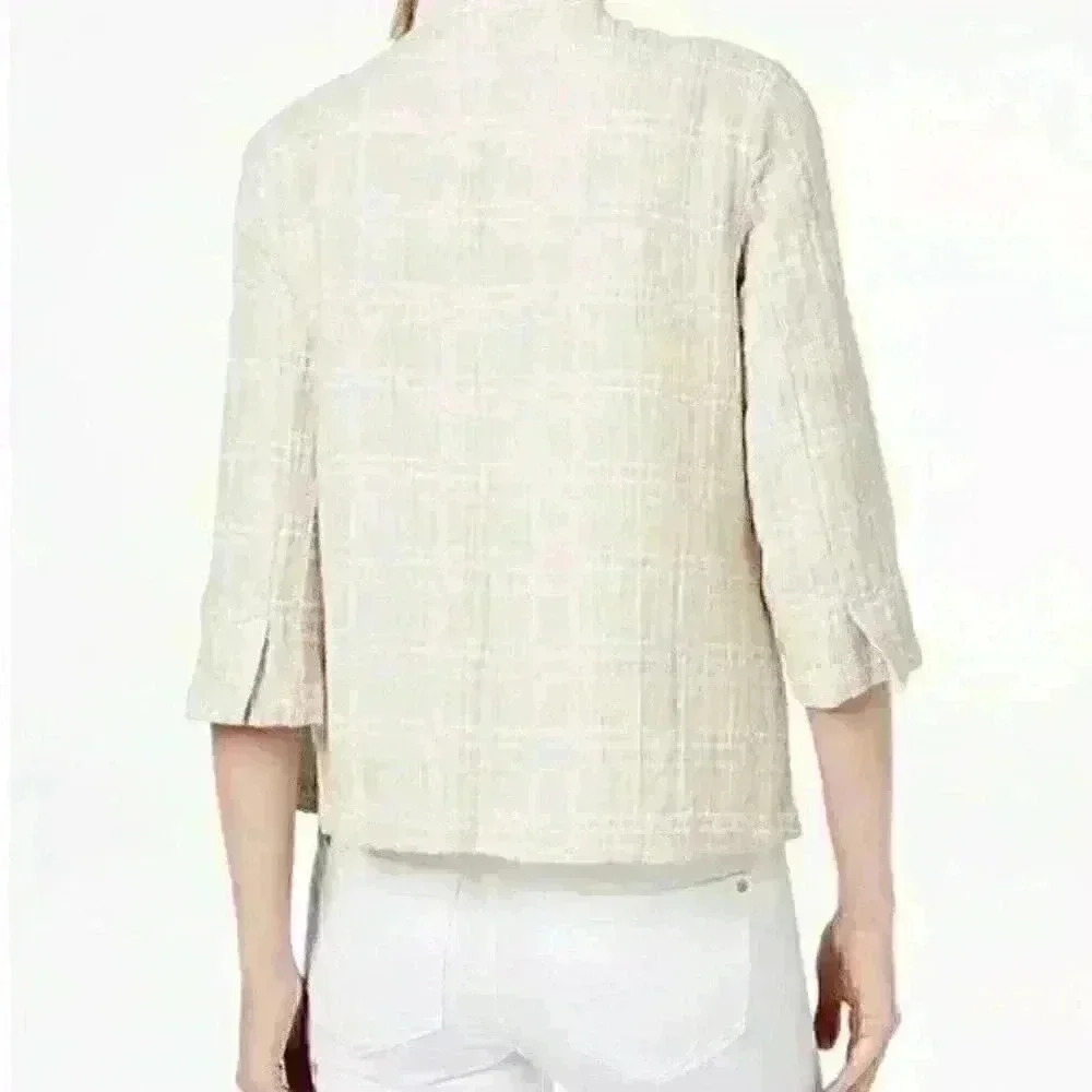 Eileen fisher Neutral organic linen Jacquard Jacket - Picture 2 of 12